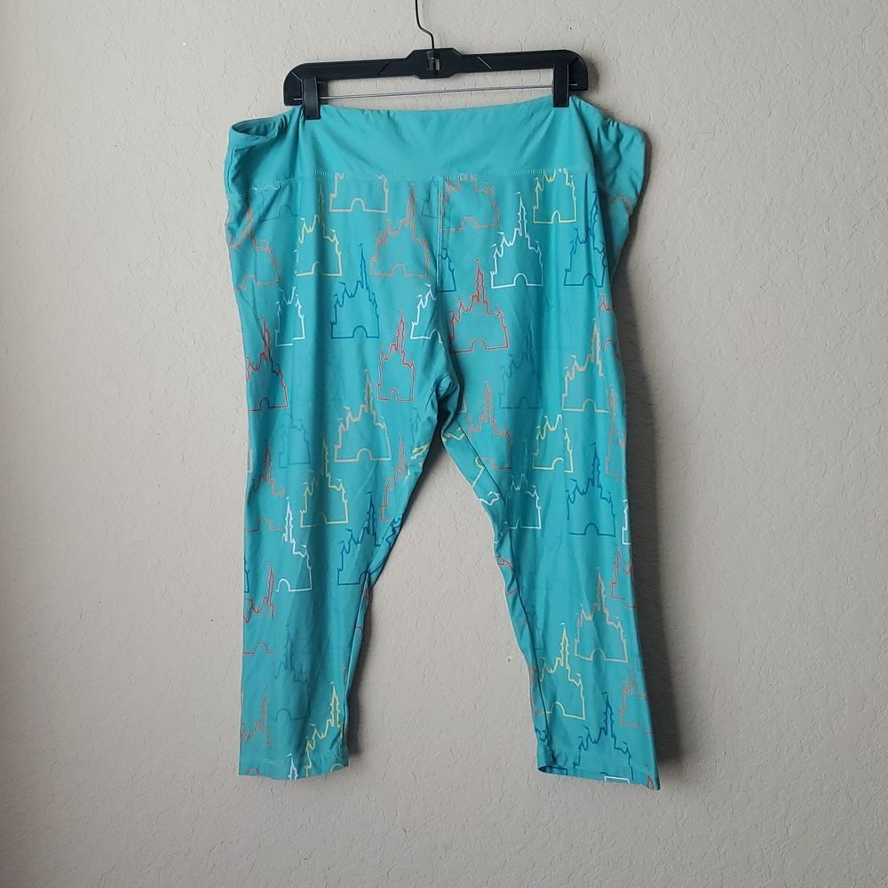 Disney Parks Cinderella Castle Icon Leggings Teal Blue Women's Plus Size 2X WDW